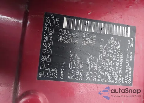 2015 Nissan Rogue S z USA, uszkodzony, nr VIN KNMAT2MV1FP568559